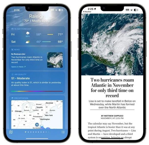 昌江苹果14维修分享iPhone 14手机如何看天气时顺带看新闻 