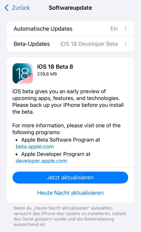 昌江苹果手机维修分享苹果 iOS / iPadOS 18 开发者预览版 Beta 8 发布 